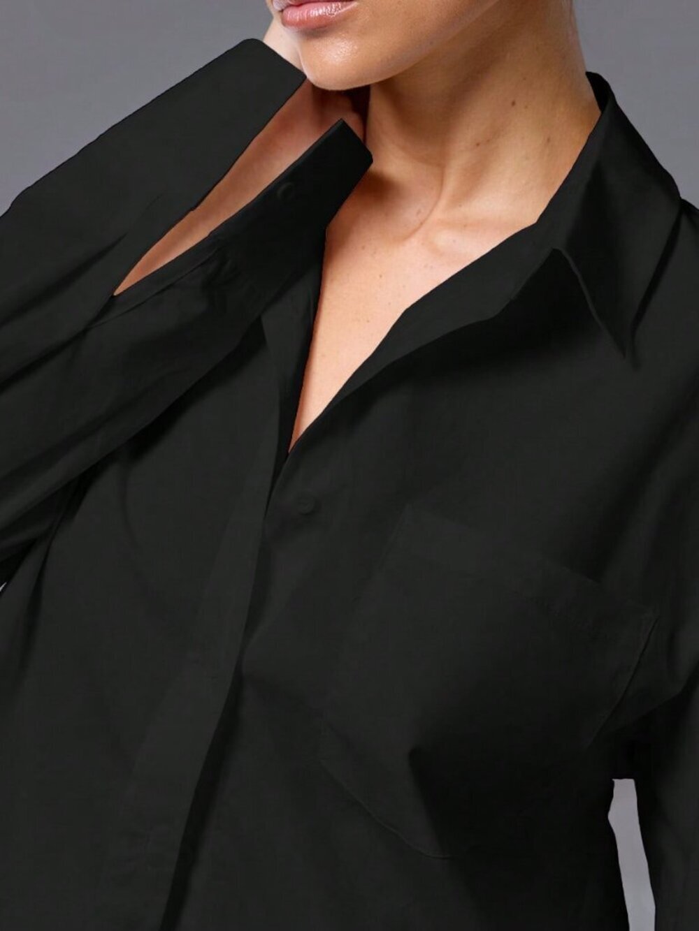 Black Casual Women's Oversized Button Up Shirt - Picture 4 of 4